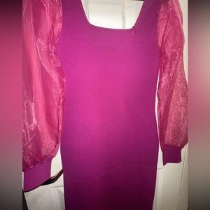 House of Harlow 1960 Pink Fuchsia Sheer Puff Sleeves Knit Dress sz XsNEW Tags